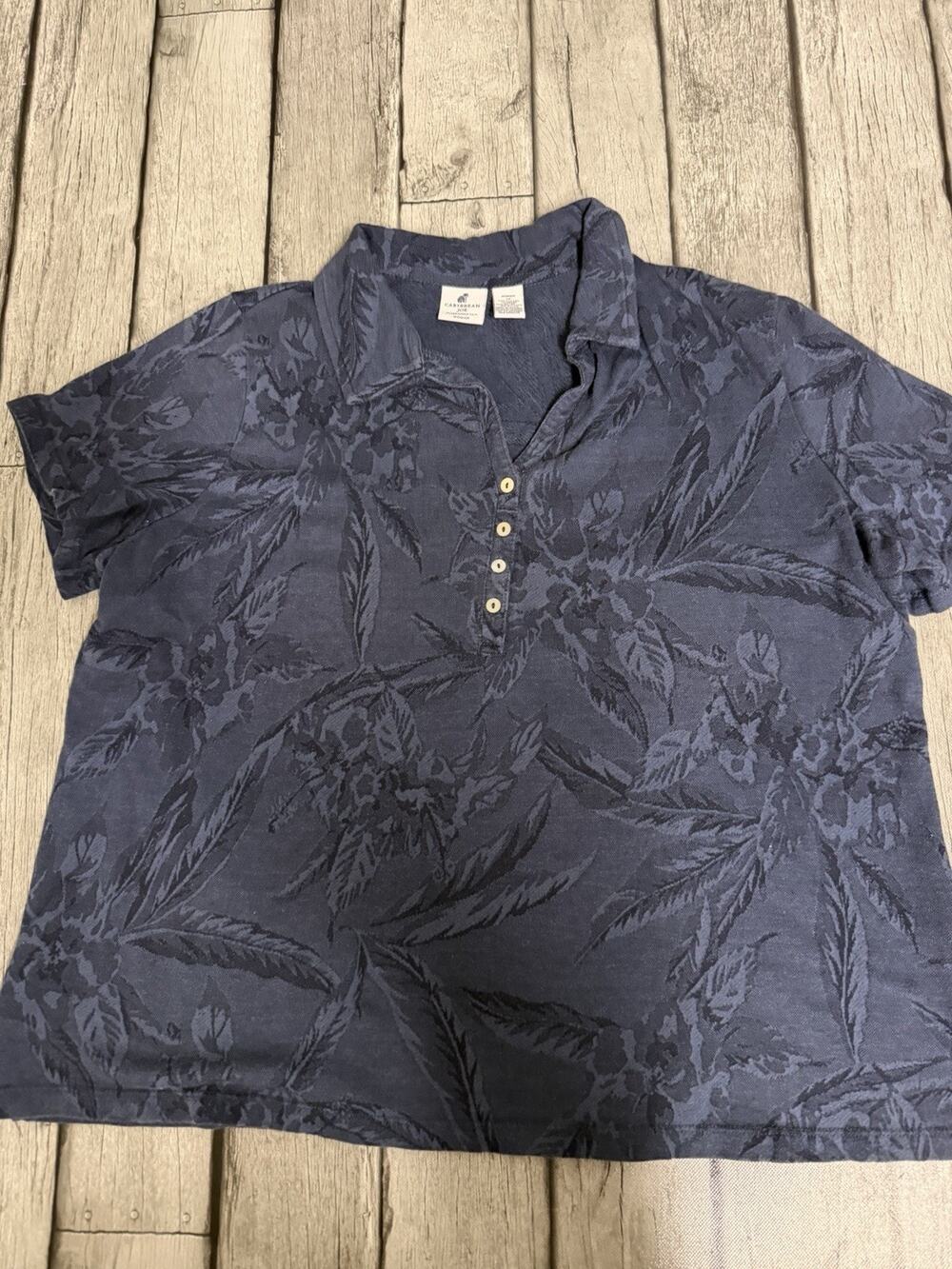 Women’s Caribbean Joe floral-print short-sleeve polo shirt 1X Short Length